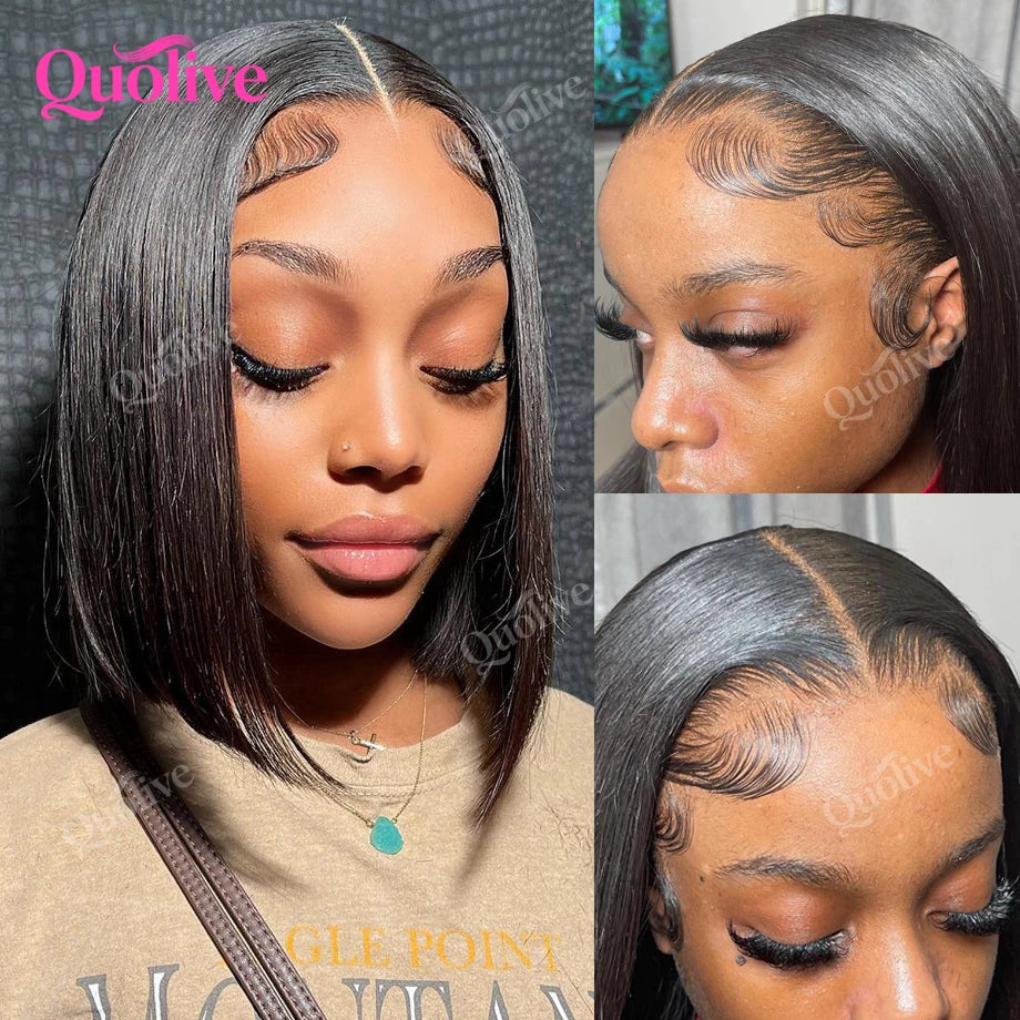 Short Bob Wig Human Hair Wear And Go Glueless Wigs 5x5 Closure Wig 13x6 Hd Lace Bone Straight Human Hair Wigs For Black Women