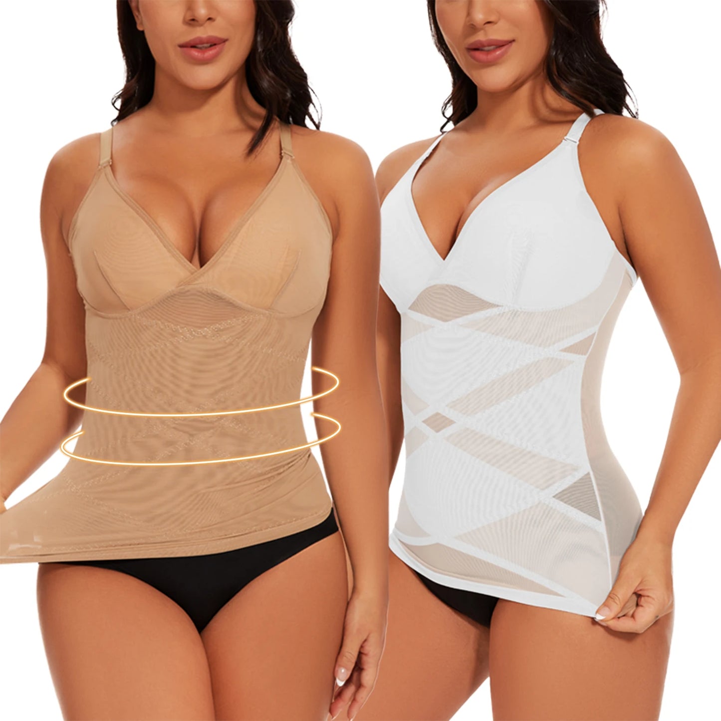 Women's Mesh Body Shaper Tummy Control Shapewear Tank Tops Compression Cami Summer Tops Deep V-neck Camisoles Slimming S-3XL New