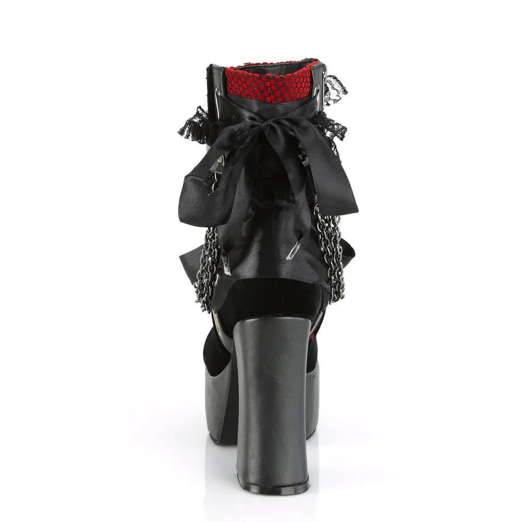 Gothic Style Chain Lace Up Bow Women Short Boots Retro Round Toe Square Heel Chunky Platform Ankle Boots Punk Ladies Party Shoes