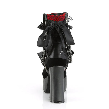 Gothic Style Chain Lace Up Bow Women Short Boots Retro Round Toe Square Heel Chunky Platform Ankle Boots Punk Ladies Party Shoes