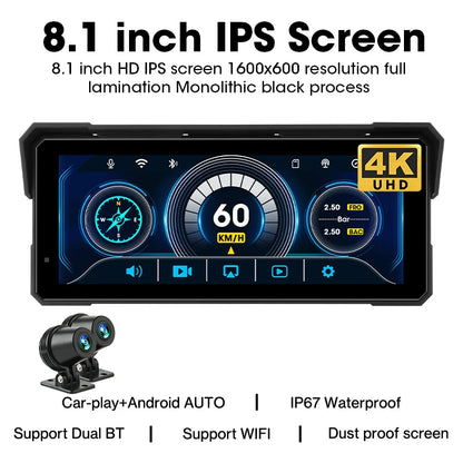 Jansite Portable 7/8.1 inch IP67 Waterproof Motorcycle 4K DVR GPS Navigation Wireless Carplay Android Auto Moto Recorder Monitor