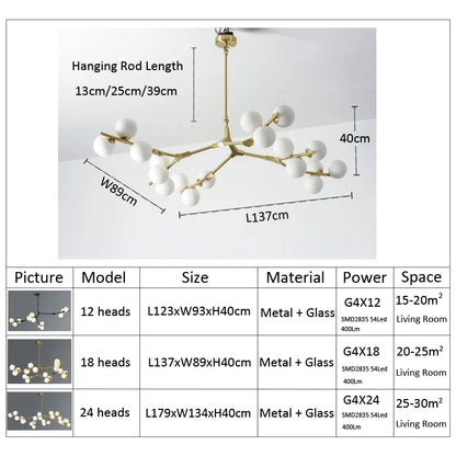 Modern Black Gold LED Chandelier 12/18/24 Glass Balls Ceiling Chandeliers Living Room Kitchen Bedroom Living Room Decoration