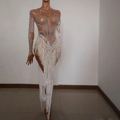 Latin Dance Costume for Adults and Child Customized Senior AB Stones Fringe Dresses Team Latin Professional Performance Clothing