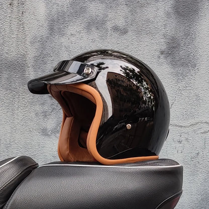 ORZ Retro Half Open Motorcycle Helmet Retro Cruising 3/4 Couple Helmet Coffee Shop Motorcycle Hat