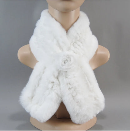 Hot Russian Women Knit Real Rex Rabbit Fur Scarf Lady Fashion Floral Rex Rabbit Fur Mufflers Hot Winter Warm Natural Fur Scarves