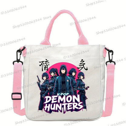 Y2K Anime Cartoon Print Women Canvas Strap Shoulder Bag Fashion Cartoon Anime Crossbody Bags Student Teenage Handbags