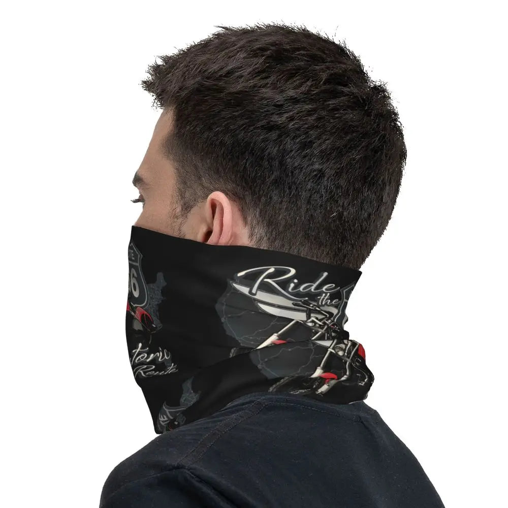 Custom Travel Motorcycle Ride Route 66 Bandana Winter Neck Warmer Windproof Wrap Face Scarf for Hiking Highways Gaiter Headband