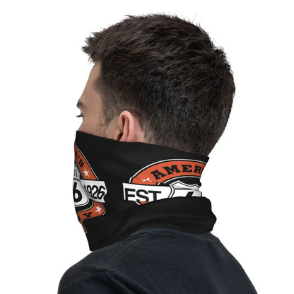 Custom Travel Motorcycle Ride Route 66 Bandana Winter Neck Warmer Windproof Wrap Face Scarf for Hiking Highways Gaiter Headband