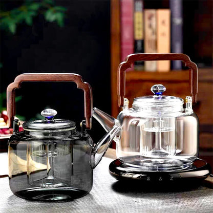 1500ML Starry Sky Lid Glass Teapot With  Wooden Beam Steaming and Cookig Tea Pot With Infsuer Kungfu Tea Set Teaware