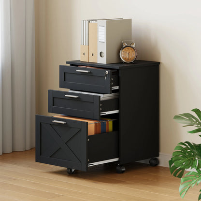 3 Drawer Rolling File Cabinet with Lock & Casters, Wooden Mobile Storage Organizer Printer Stand, Fits A4/Letter for Home Office