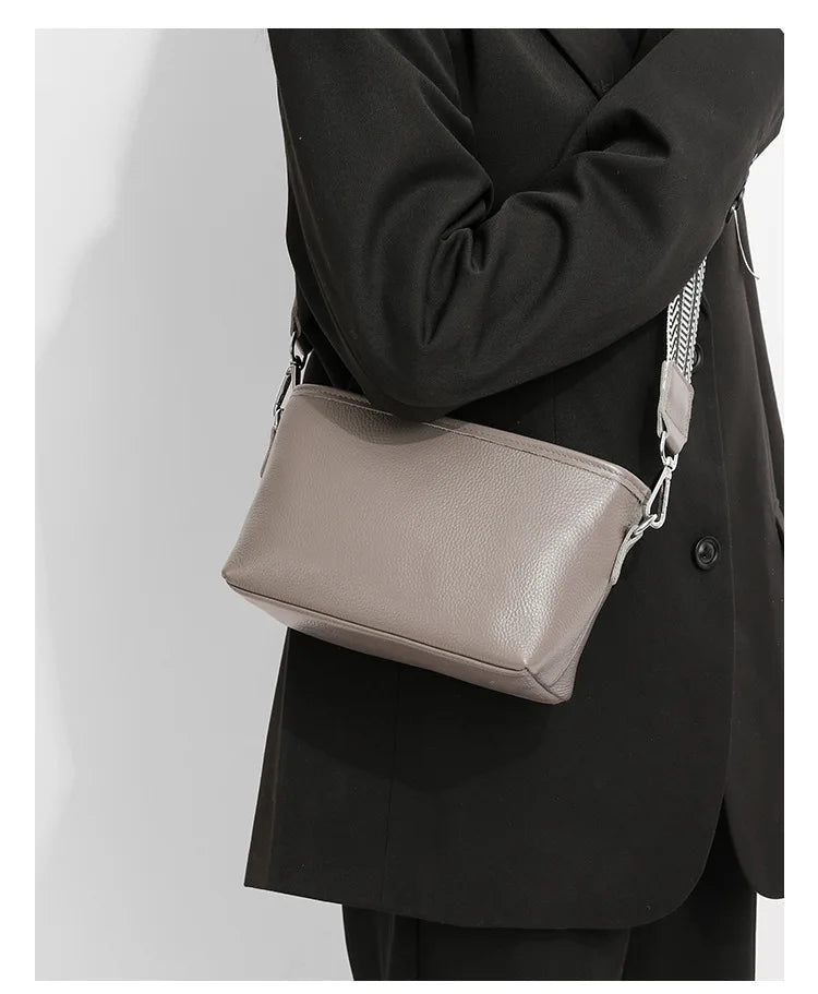 100% Genuine Leather Shoulder Bag for Women Solid Purse Luxury Cowhide Crossbody Bags Female Fashion Handbag Hobos Tote Bag