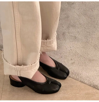 2025 Spring Summer Fashion Soft Leather Split Toe Women Pumps Casual Comfortable 3.5cm Low Heeled Slingbacks Tabi Ballet Shoes