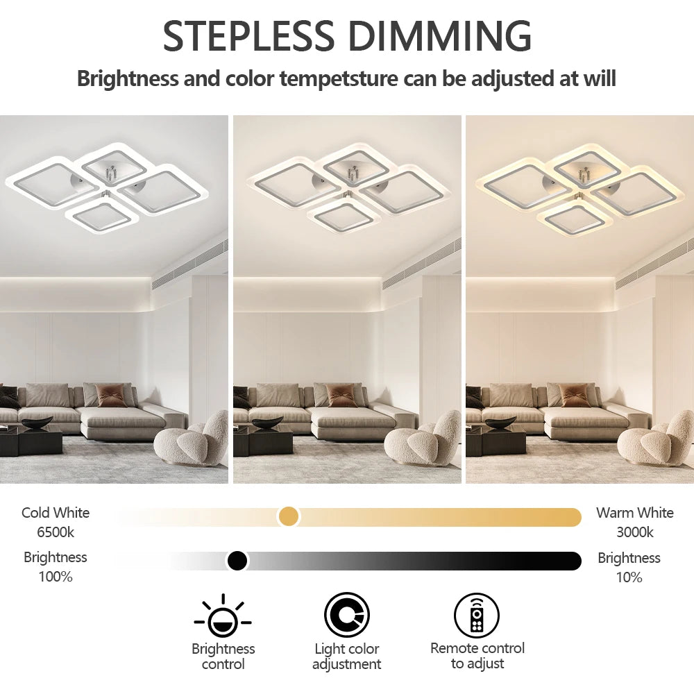 Simple Ceiling Chandelier Square with Remote Control Dimmable Modern Ceiling Lights Smart LED Lighting Fixture Study Living Room