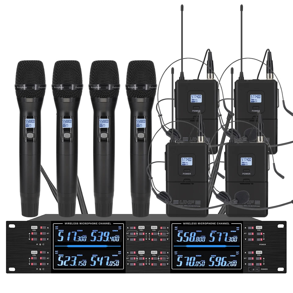 Professional wireless microphone high-frequency, handheld karaoke lavalier microphone, 8-channel stage performance