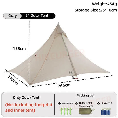 ASTA GEAR Fengyin2 Pyramid Tent Outdoor Ultralight 20D nylon Tent Camping Windproof Hiking Backpacking