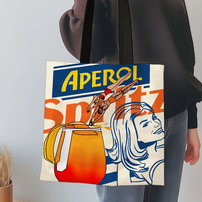 1pc Aperol Spritz Art Print Tote Bag Reusable Fabric Grocery Foldable Shopping Bag