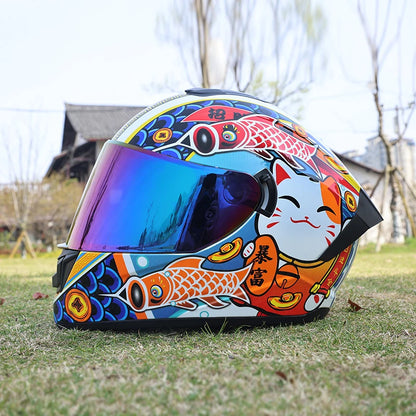 Motorcycle helmet, men's and women's dual lens full helmet, four season couple street bike safety helmet