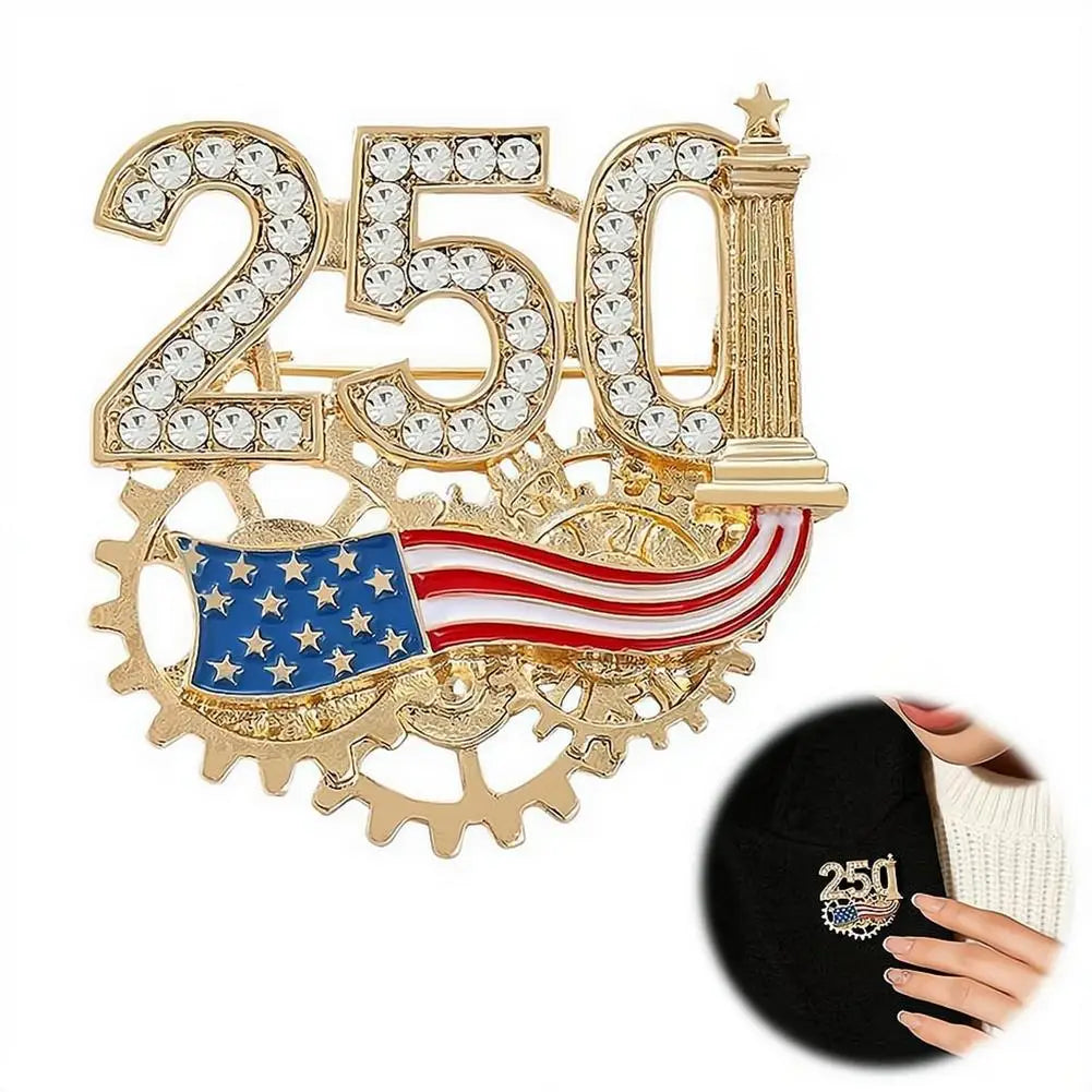USA 250th Anniversary Brooch Rhinestone 250 Flag Pin Alloy Badge For Independence Day Patriotic Gift Decorative Clothes