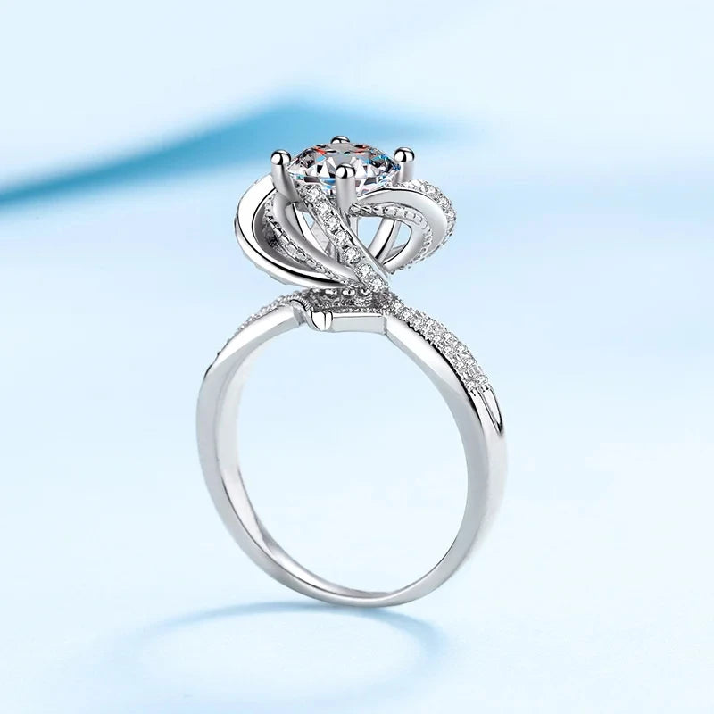 18K White Gold 1-2 Carat Moissanite Ring for Women Platinum Pt950 Spinning Rose Romantic Ring Luxury Wedding Bands Fine Jewelry