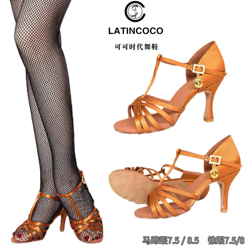 SW Latin Dance Premium Elegant Professional Women's Medium High Heel Soft Sole Ballroom Competition Dance Shoes for Practice
