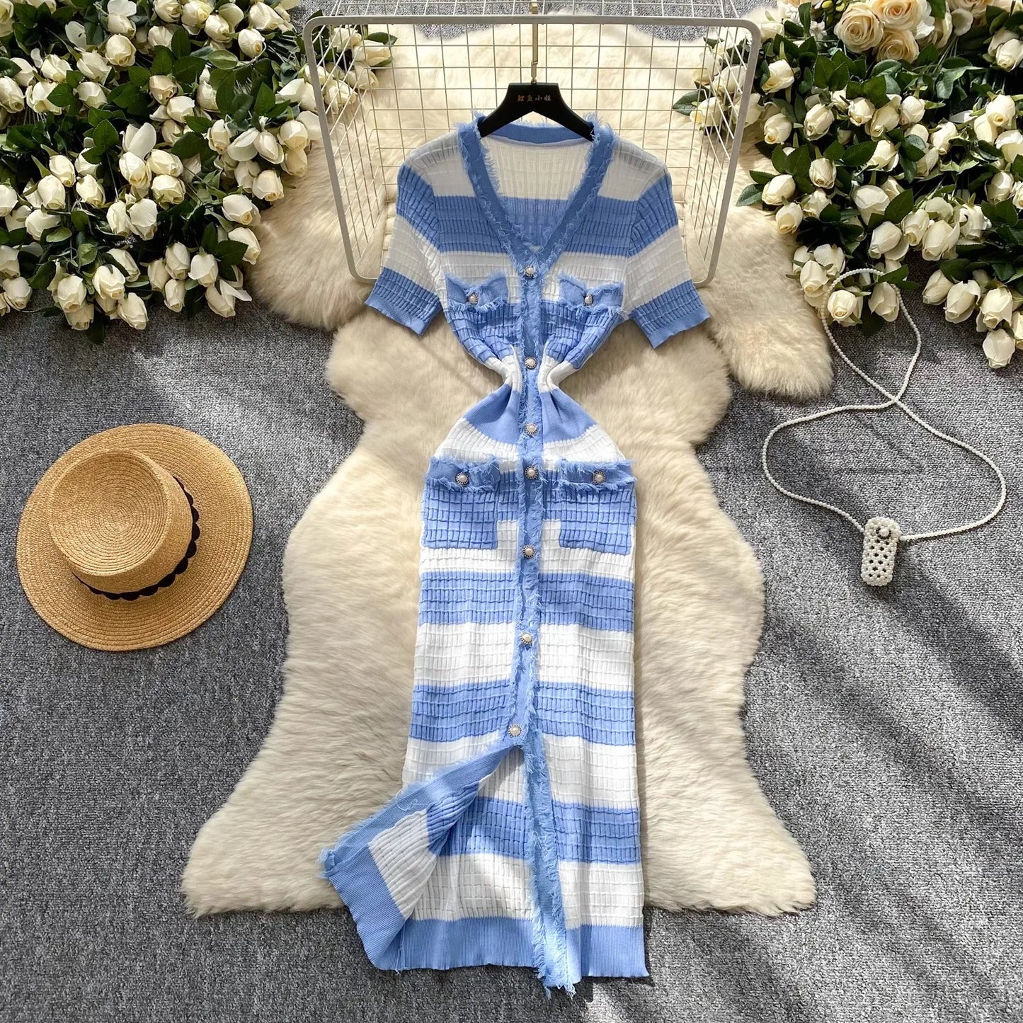 YuooMuoo Chic Fashion Sexy Package Hips Knitted Long Dress 2025 Spring and Summer Elegant Slim Waist Office Lady Sweater Dress