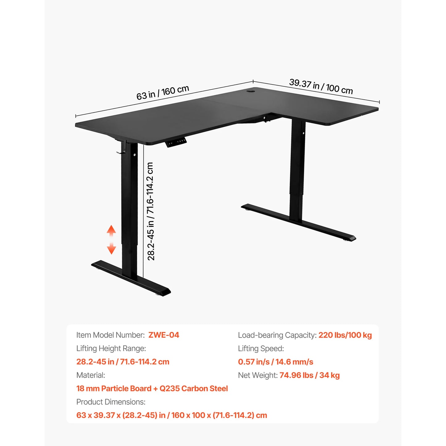 SucceBuy L Shaped Desk Electric Adjustable Height Corner Gaming Desk with Dual Hooks and Wheels for Home Office Easy to Assemble
