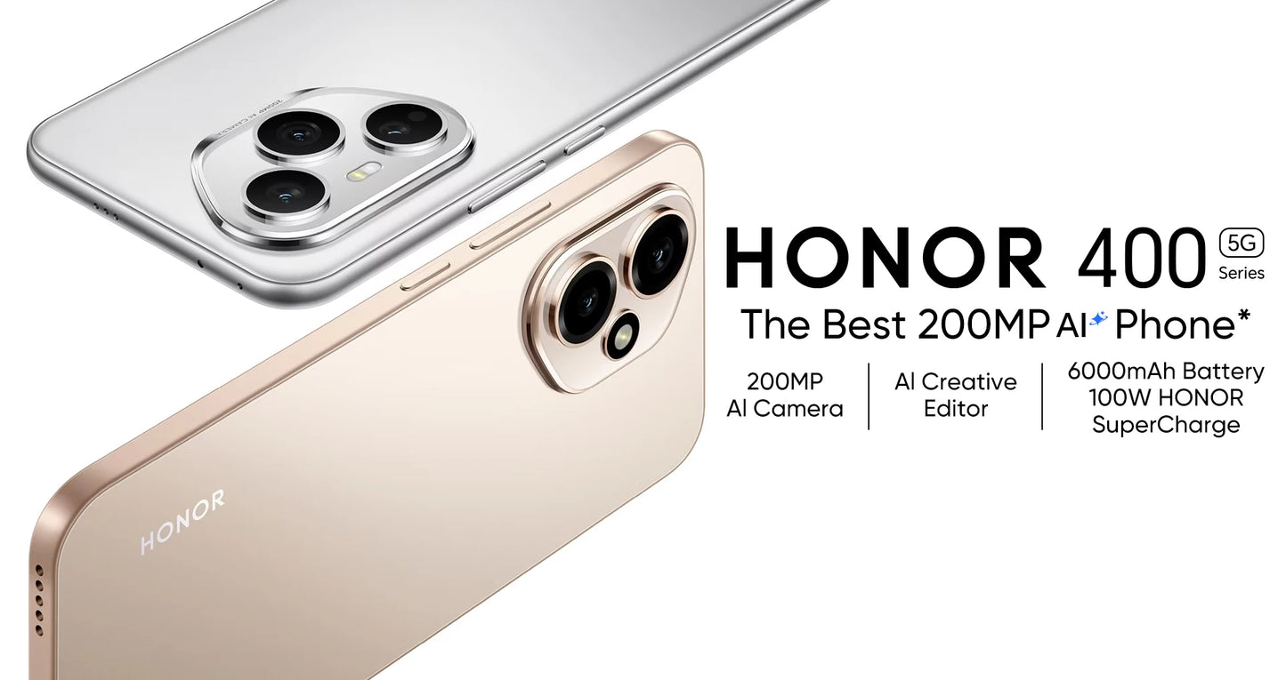 New HONOR 400 5G Smartphone Global Version Snapdragon 7 Gen 3 6.55" AMOLED Display 200MP Dual Camera 6000mAh 80W SuperCharge NFC