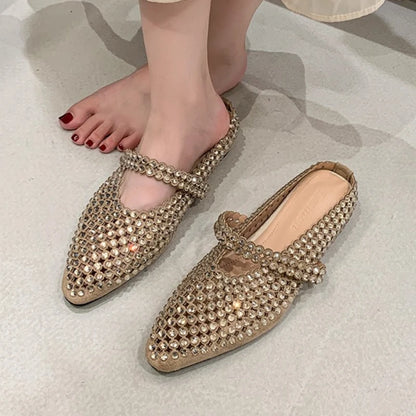 Crystal Women's Pointed Toe Slippers Luxury Flats Sandals Casual Mules Shoes Cozy New Trend Slides Fashion Dress Mujer Zapatos