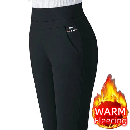 Thin & Thick Winter Pencil Pants Fleece Thermal Womens Snow Plush Strench Lady OL Slim Trousers Thichen Femal Clothing Leggings