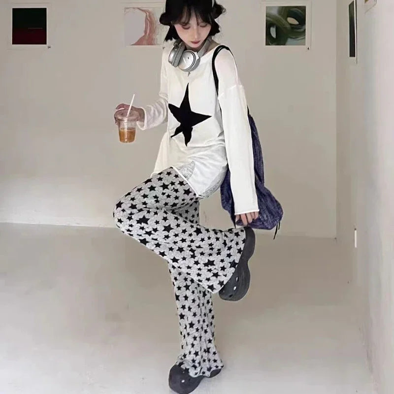 Streetwear American Retro Flared Pants Women Summer High Waist Thin High Street Hip-hop Casual Y2k Trousers Femme