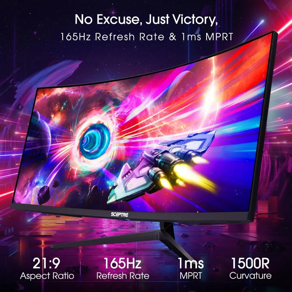 HOME.34-Inch Curved Ultrawide WQHD Monitor R1500 up to 165Hz DisplayPort x2 99% sRGB 1ms Picture by Picture, Machine Black 202
