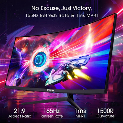 HOME.34-Inch Curved Ultrawide WQHD Monitor R1500 up to 165Hz DisplayPort x2 99% sRGB 1ms Picture by Picture, Machine Black 202