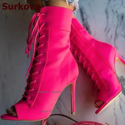 Surkova Magenta Velvet Platform Sandals Stiletto Heel Slingback Dress Shoes Cross Strap Luxury Wedding Pumps Size46
