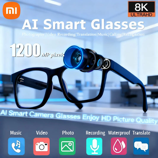 Xiaomi 8K AI Smart Glasses Multifunctional Camera Bluetooth Call Voice Assistant Music Player Translate Photochromic HD Glasses
