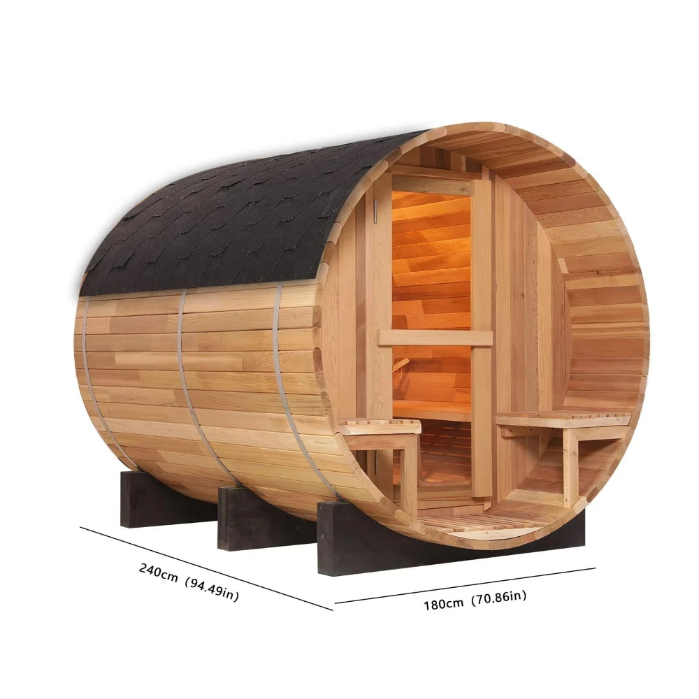 Customizable 3 Person Mini Outdoor Barrel Sauna Red Cedar Wood Dry Steam Sauna Room with Electric Sauna Heater for Cabin