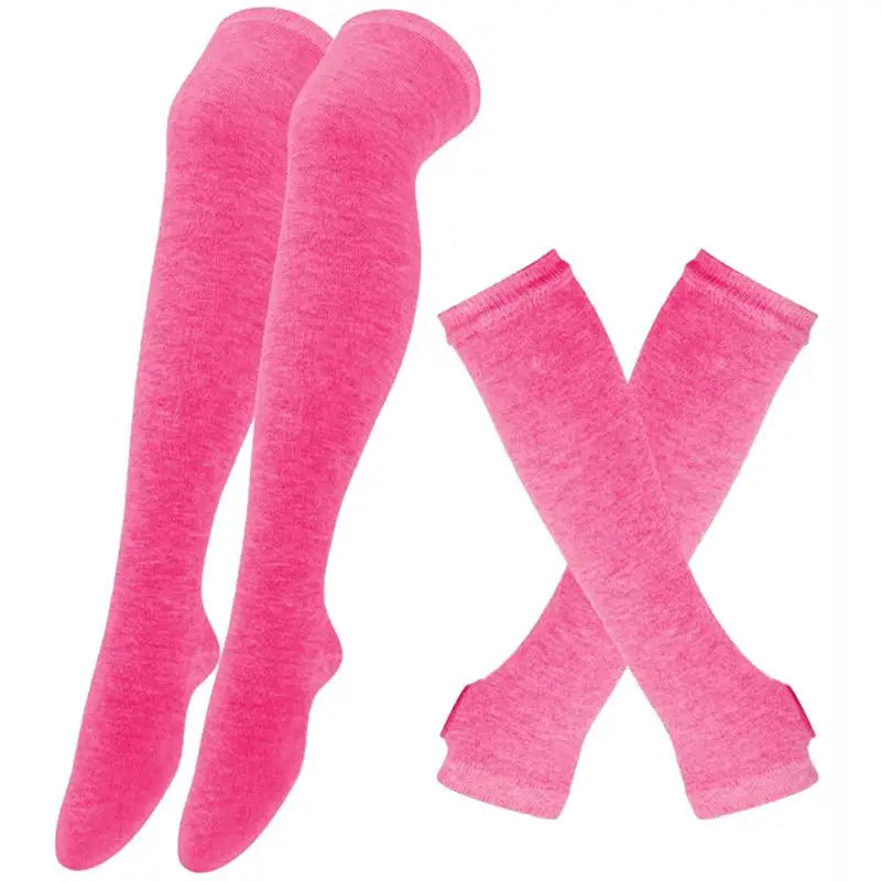 2Pair/Set Women Gothic Punk Over Knee Long Stripe Socks Girl Arm Sleeve Gloves Thigh High Cotton Socks Sweet Cute Christmas Gift