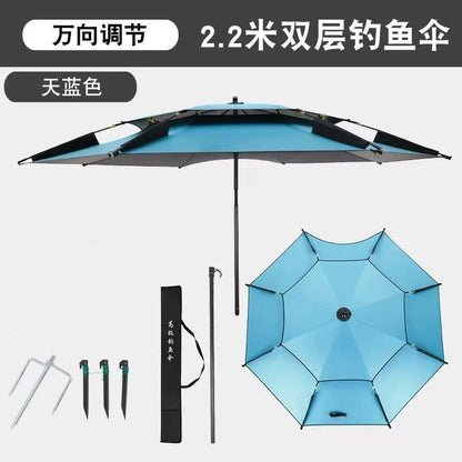 2.2M double-layer folding sunshade outdoor camping umbrella fishing tool beach sunshade umbrella windproof sunshade fishing