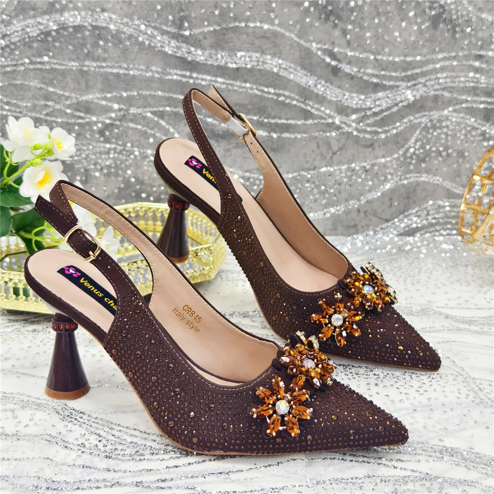 New Arrival African Women Shoes Decorated with Rhinestone Shoes for Women 2025 Designer Luxury Plus Size 43 Wedding Shoes Bride