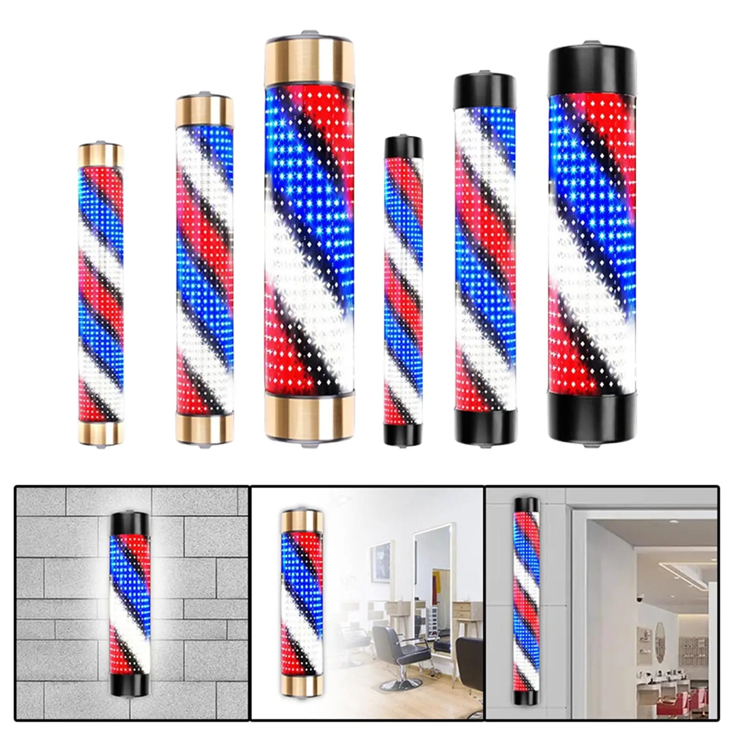Rotating Barber Rod Lights Barber Shop Pole Waterproof Hair Salon Indoor Neon Signs Wall Mounted Hairdressing Stripes Lights