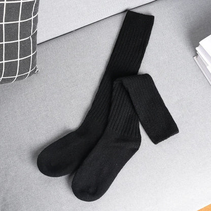 Soft Wool Long Socks Women Autumn Winter Cashmere Solid Knitted Stocking Skinny Casual Knee High Fluffy Warm Thicken Girls Socks