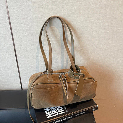 MOODS 2025 Autumn Latest Commute Shoulder Bags For Women PU Suede Pure Color Large Capacity Boston Bag Luxury Designer Handbags