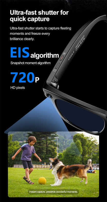 LIGE AI Camera Glasses Wireless Smart Sunglasses with Camera Bluetooth Call Music Glasses Video Sound Recording Antiblue Glasees