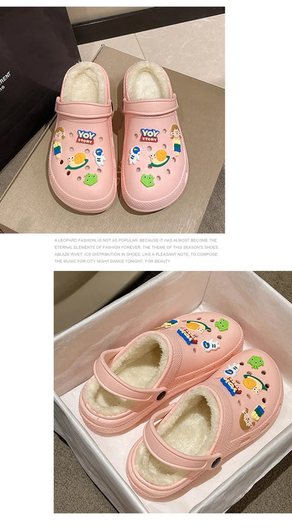 Winter Women Slippers Platform Clogs Warm Furry Slippers Fur Indoor Home Cotton Shoes Female Fluffy Slides Plush Slippers