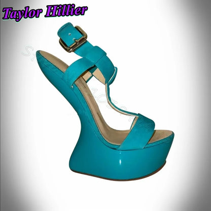 Yellow Heels Strappy Heeled Sandals Hoof Heel Buckle Strap Shoes Summer Women Luxury Designer Sandalias De Mujer Solid Blue Red