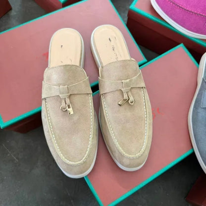 2026 New Luxury Women Loafers Closed Toe Flat Slippers Comfort Soft Moccasin Slip On Half Slide Casual Outdoor Walking Shoes Y2k