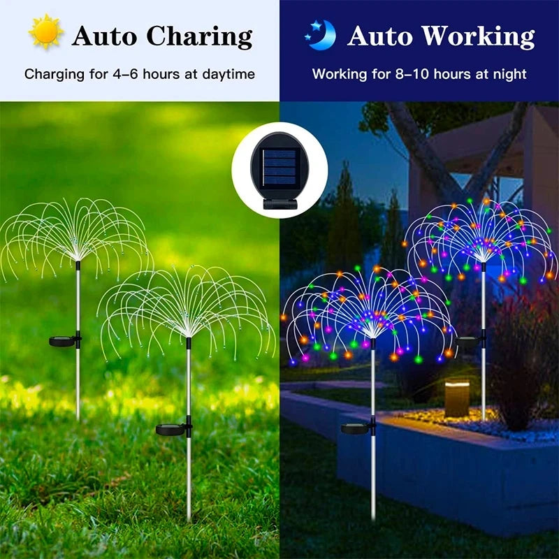 Solar LED Firework Fairy Lights, Waterproof, Garden Decoration, Lawn, Pathway, Solar Lamp, Outdoor Light