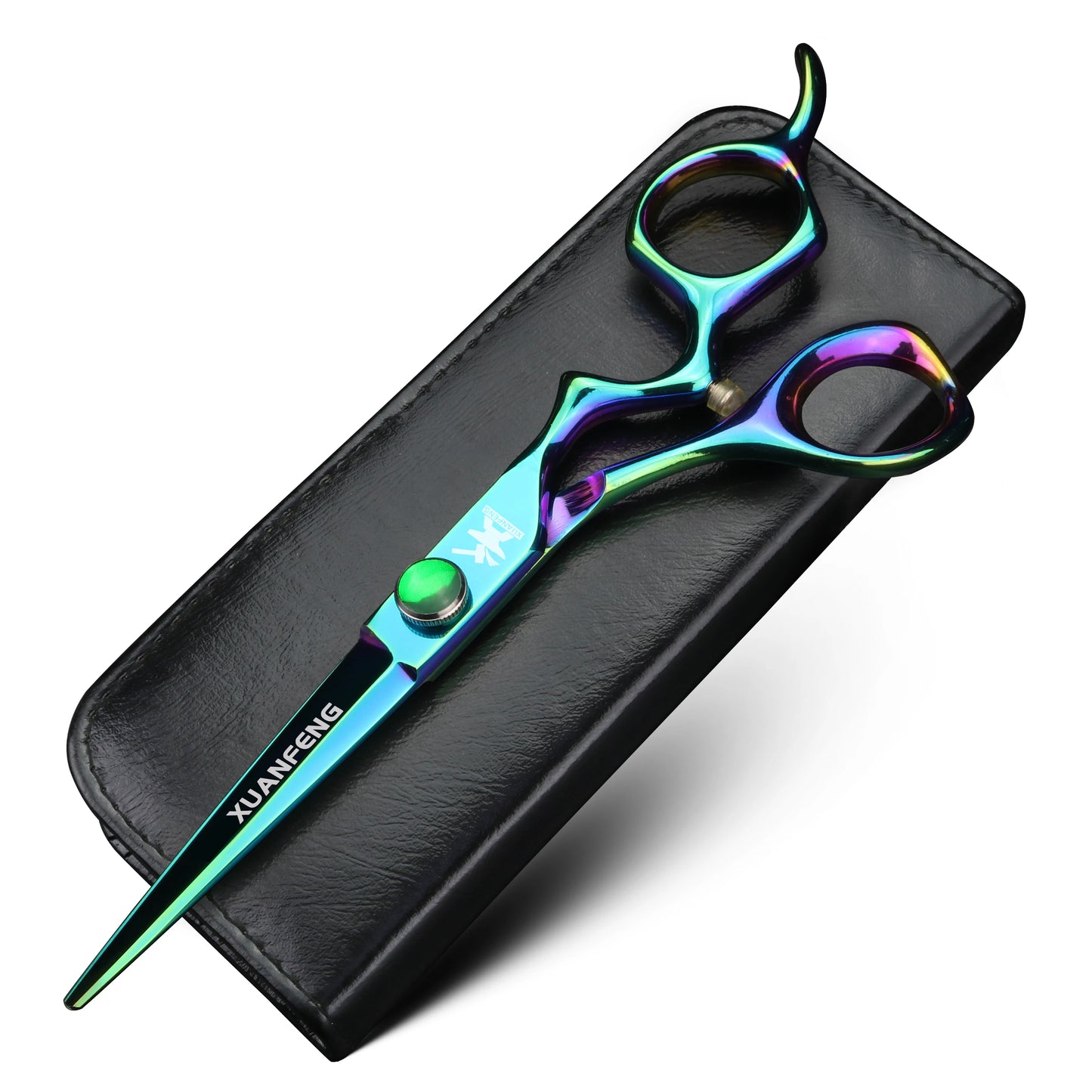 XUANFENG 6 inch Silver Curved Handle Hair Scissors Steel Barber Cutting Scissors and Thinning Scissors