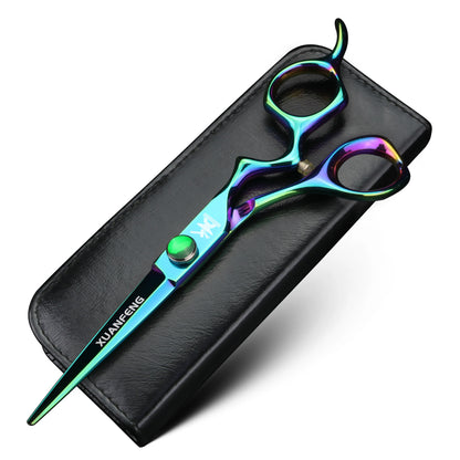 XUANFENG 6 inch Silver Curved Handle Hair Scissors Steel Barber Cutting Scissors and Thinning Scissors