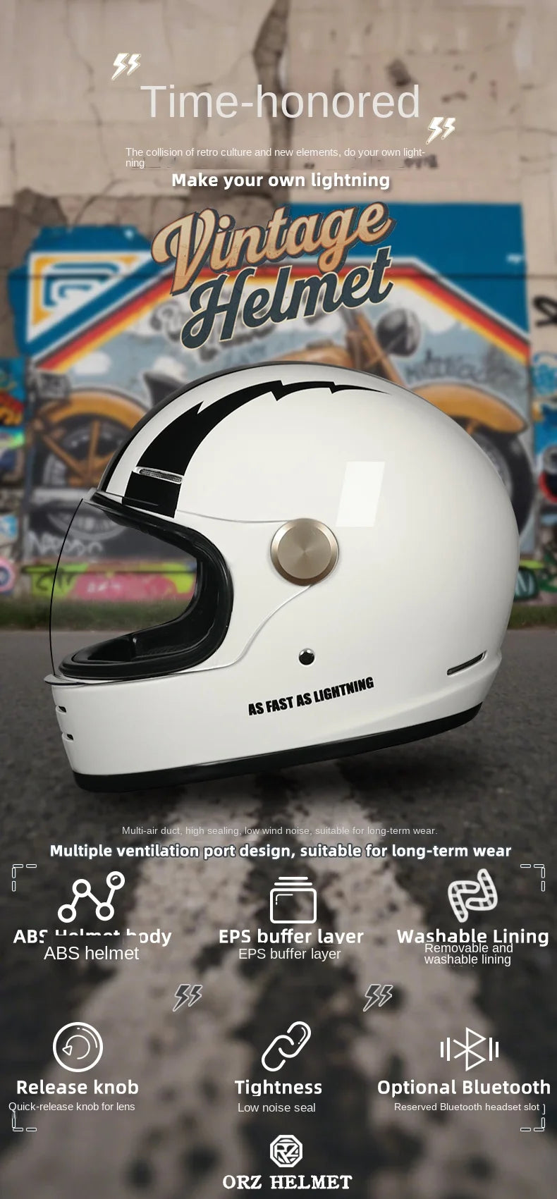 ORZ motorcycle helmet retro cruise full helmet personalized ghost knight helmet ABS material