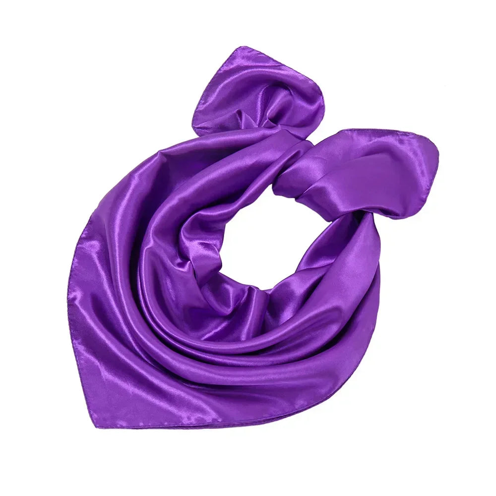 60x60cm Solid Colors Neckerchief Scarf For Women Silk Satin Headband Hair Scarves Female Square Shawls Head Scarfs